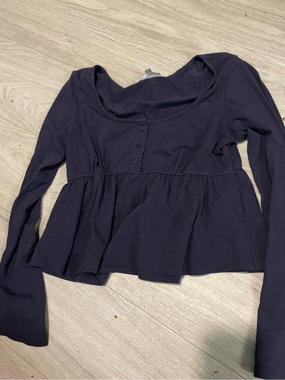 Madden Girl Navy Long-Sleeve Peplum Crop Top